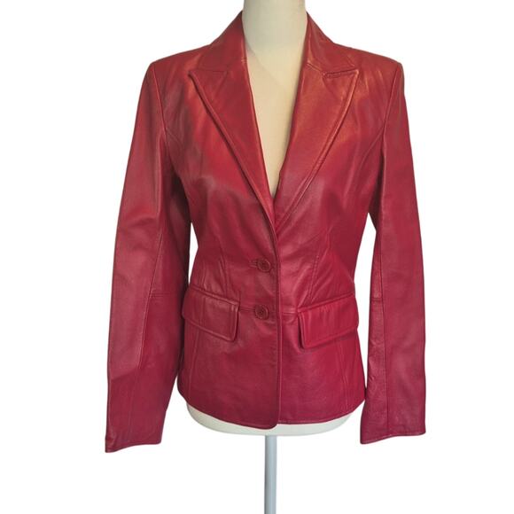 Worthington Red Leather Two Button L Fitted Jacket XS - Picture 1 of 8